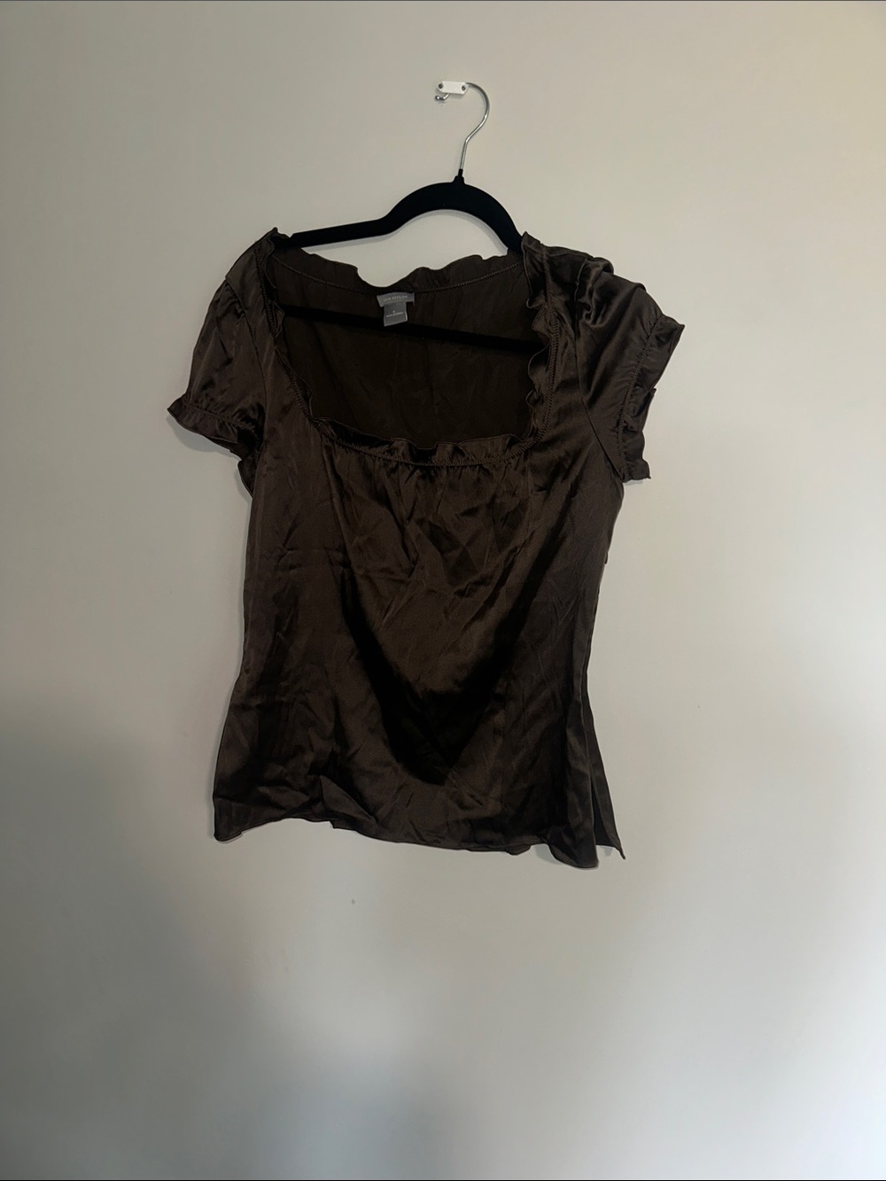 Brown Short Sleeve Scoop Neck Women's Top